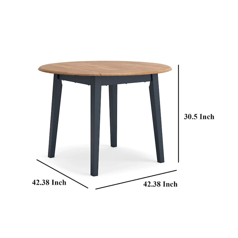 Tavolo da Pranzo Allungabile in Legno di Mango Blu Scuro con 2 Alette a Scomparsa – da 66 a 107 cm