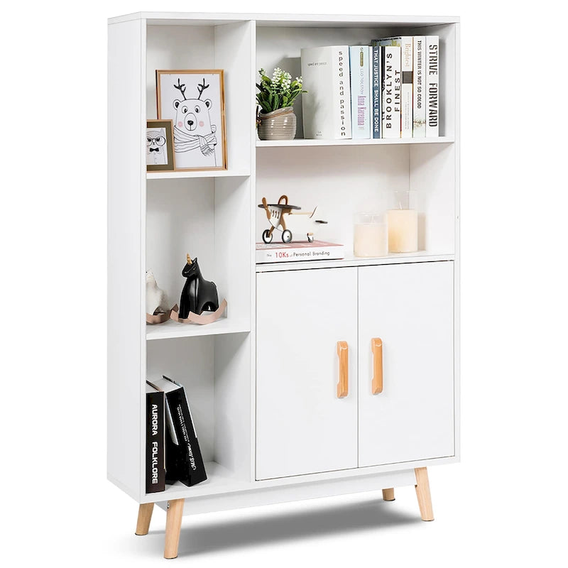 Mobiletto contenitore da pavimento a sé stante con ripiani libreria in legno