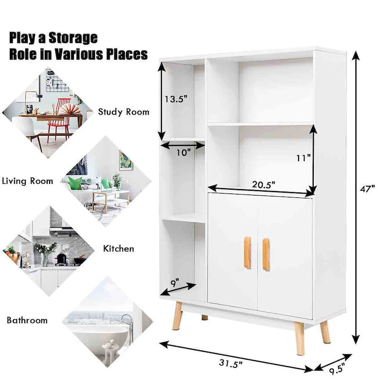 Mobiletto contenitore da pavimento a sé stante con ripiani libreria in legno