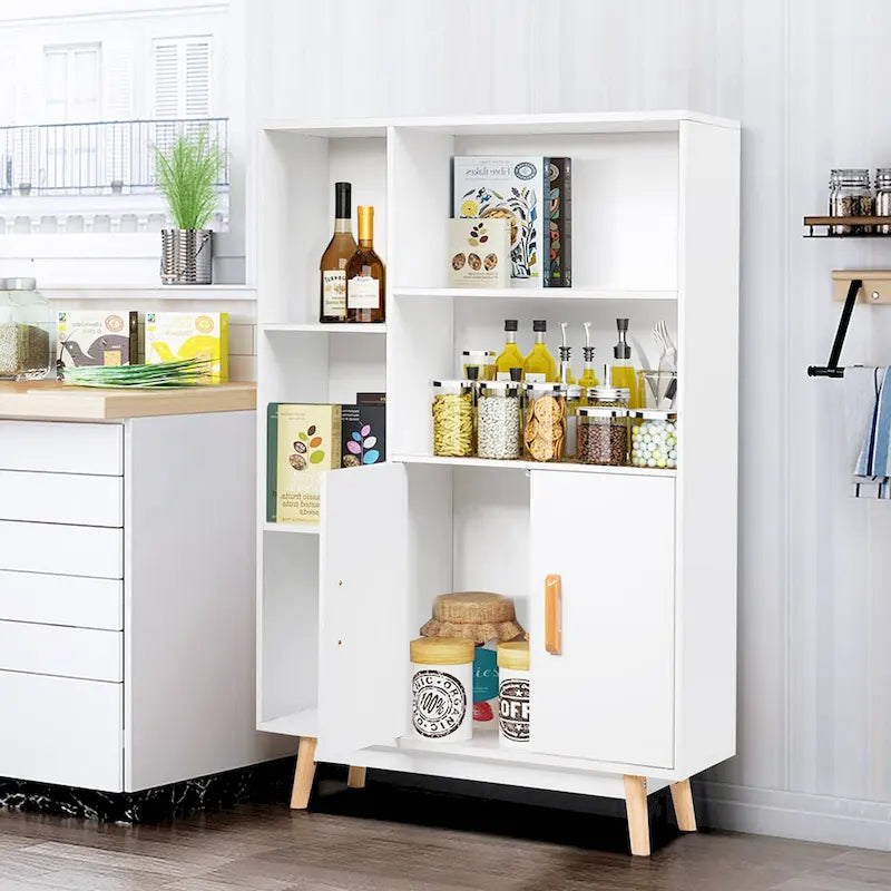 Mobiletto contenitore da pavimento a sé stante con ripiani libreria in legno