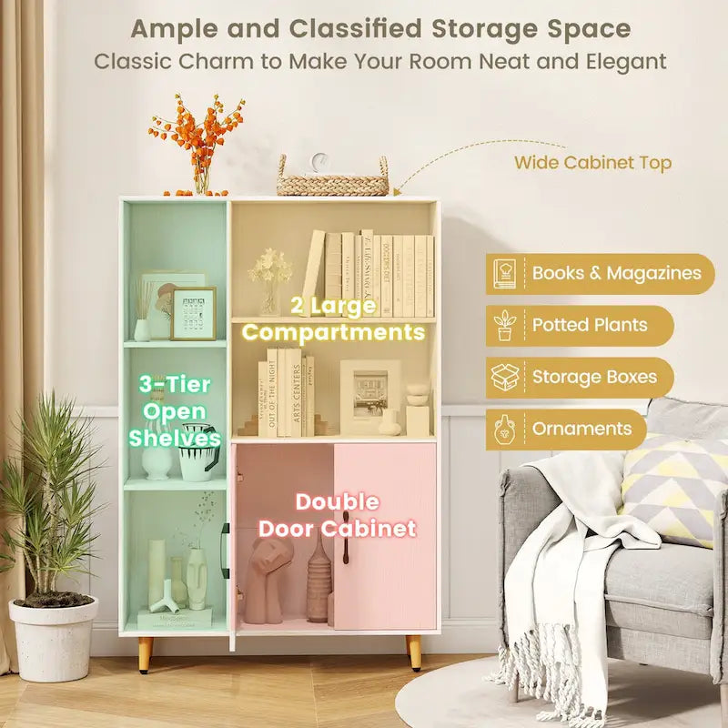 Mobiletto contenitore da pavimento a sé stante con ripiani libreria in legno