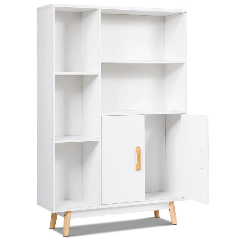 Mobiletto contenitore da pavimento a sé stante con ripiani libreria in legno