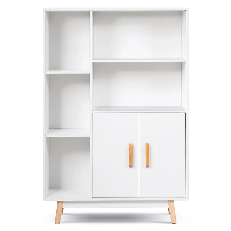 Mobiletto contenitore da pavimento a sé stante con ripiani libreria in legno
