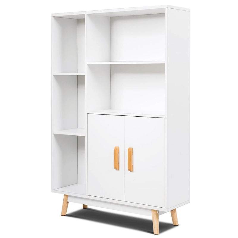 Mobiletto contenitore da pavimento a sé stante con ripiani libreria in legno