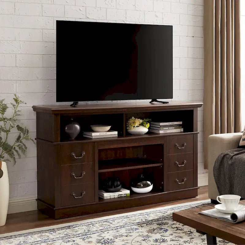 Mobile porta TV rustico in stile country con 6 cassetti, 4 ripiani e passacavi – Per TV fino a 65"