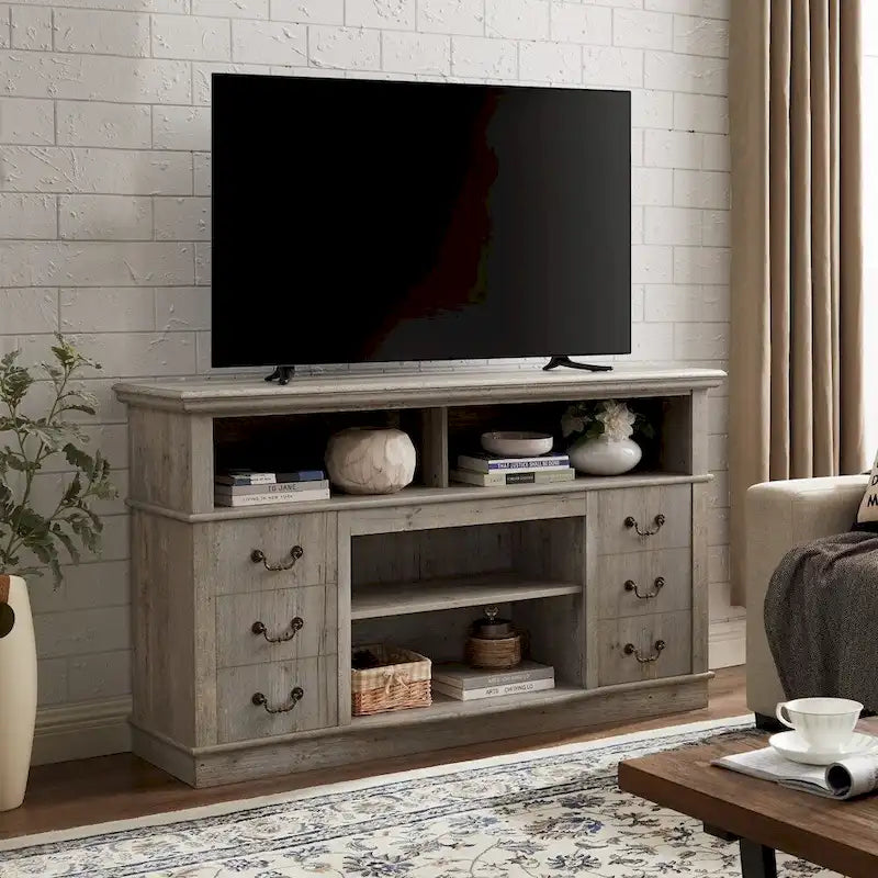 Mobile porta TV rustico in stile country con 6 cassetti, 4 ripiani e passacavi – Per TV fino a 65"