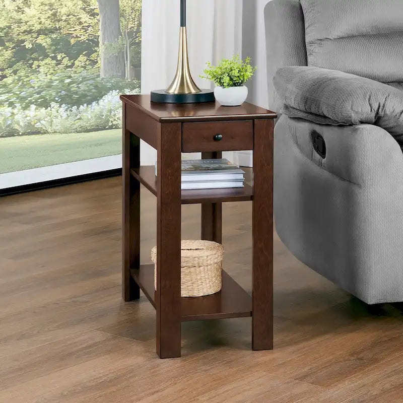 Tavolino da Divano con 1 Cassetto e Ripiani – Stile Moderno Transizionale