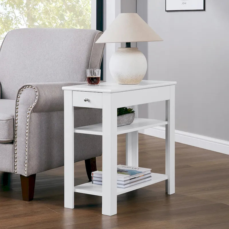 Tavolino da Divano con 1 Cassetto e Ripiani – Stile Moderno Transizionale