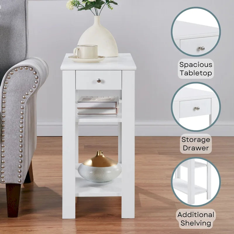Tavolino da Divano con 1 Cassetto e Ripiani – Stile Moderno Transizionale
