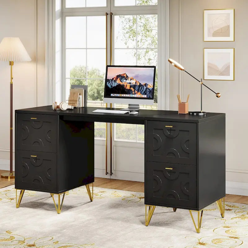 Scrivania bianca per computer con cassetti classificatori, 59 scrivania moderna per ufficio domestico