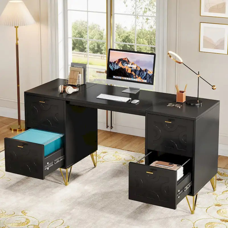 Scrivania bianca per computer con cassetti classificatori, 59 scrivania moderna per ufficio domestico