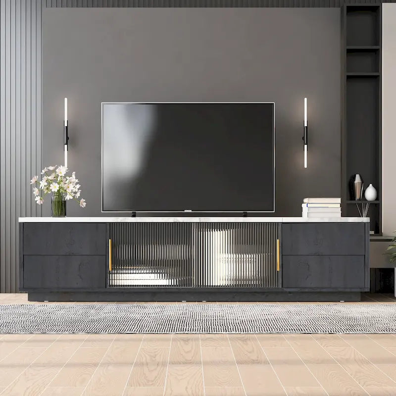 Mobile porta TV da 160 cm con 4 cassetti e grande armadietto – Nero e Bianco, Adatto per TV fino a 70"
