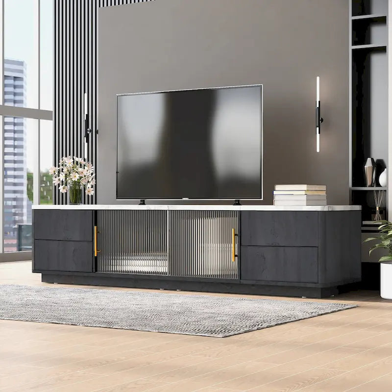 Mobile porta TV da 160 cm con 4 cassetti e grande armadietto – Nero e Bianco, Adatto per TV fino a 70"