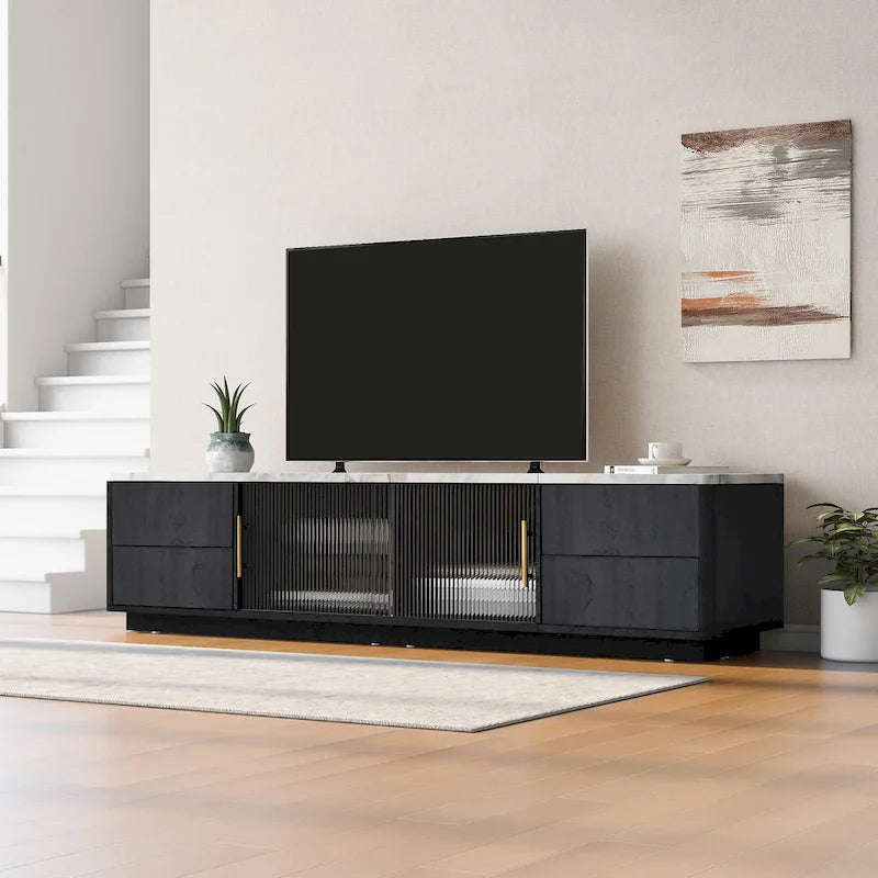Mobile porta TV da 160 cm con 4 cassetti e grande armadietto – Nero e Bianco, Adatto per TV fino a 70"