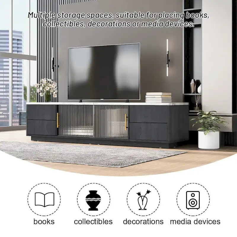 Mobile porta TV da 160 cm con 4 cassetti e grande armadietto – Nero e Bianco, Adatto per TV fino a 70"