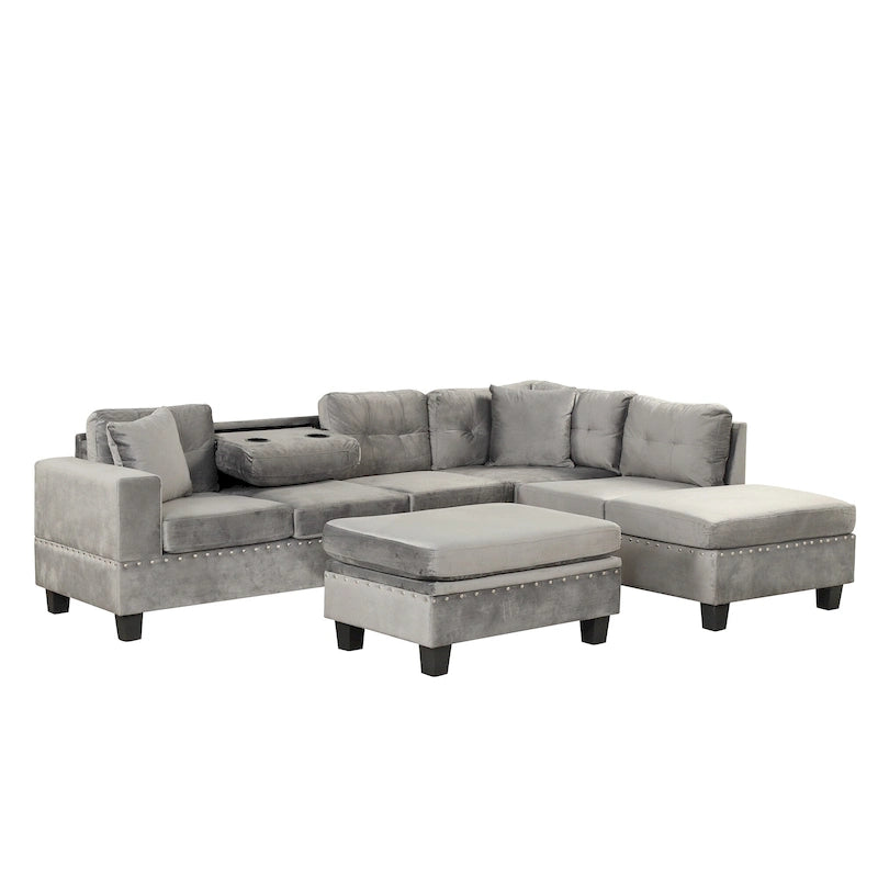 Divano moderno a L a 7 posti con pouf contenitore