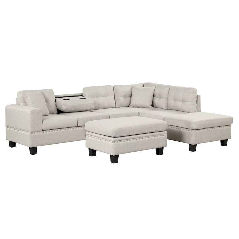 Divano moderno a L a 7 posti con pouf contenitore