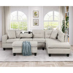 Divano moderno a L a 7 posti con pouf contenitore