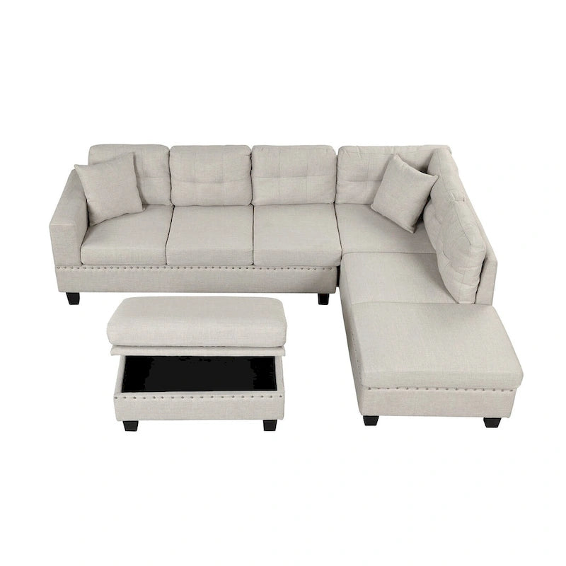Divano moderno a L a 7 posti con pouf contenitore