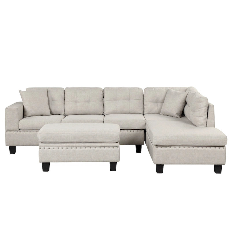 Divano moderno a L a 7 posti con pouf contenitore