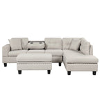Divano moderno a L a 7 posti con pouf contenitore
