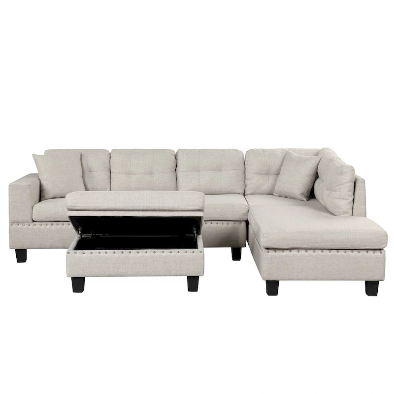 Divano moderno a L a 7 posti con pouf contenitore