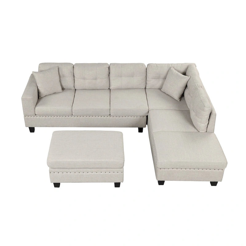Divano moderno a L a 7 posti con pouf contenitore