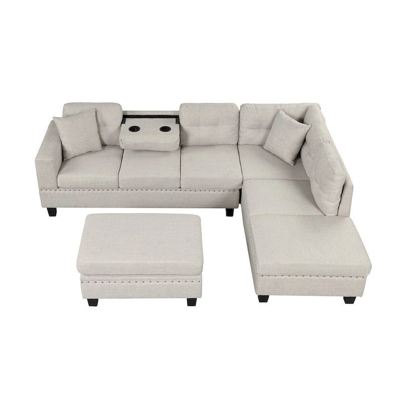 Divano moderno a L a 7 posti con pouf contenitore