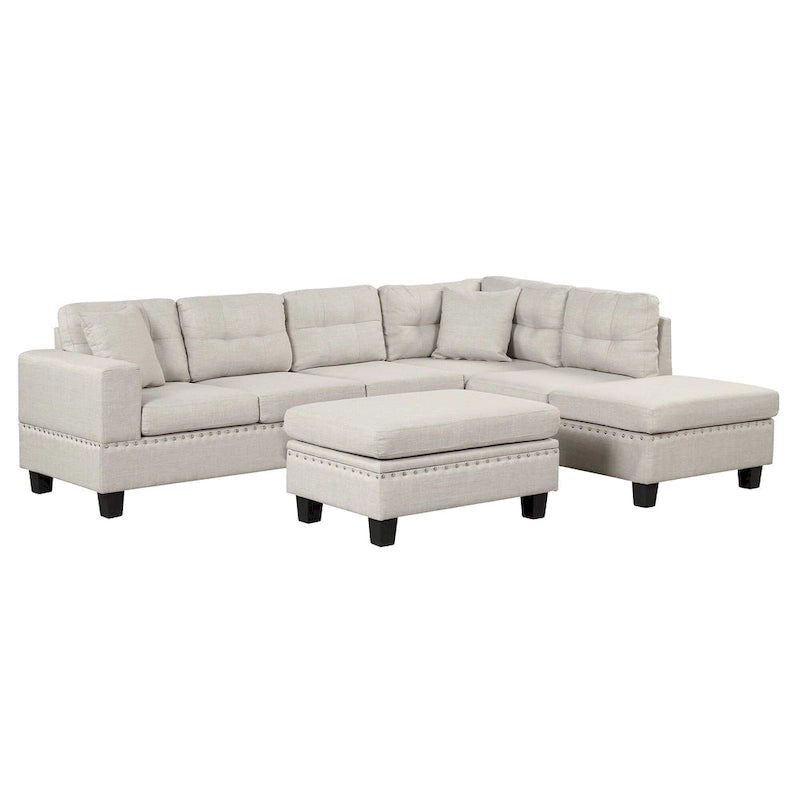 Divano moderno a L a 7 posti con pouf contenitore