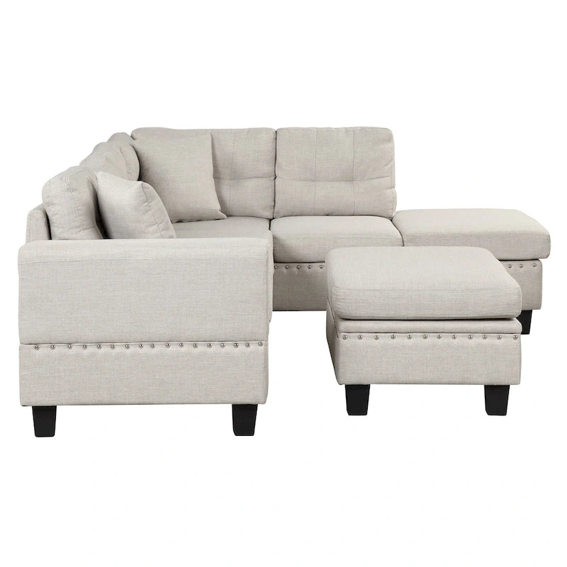 Divano moderno a L a 7 posti con pouf contenitore