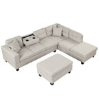 Divano moderno a L a 7 posti con pouf contenitore