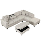 Divano moderno a L a 7 posti con pouf contenitore