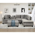 Divano moderno a L a 7 posti con pouf contenitore