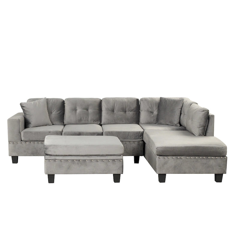 Divano moderno a L a 7 posti con pouf contenitore