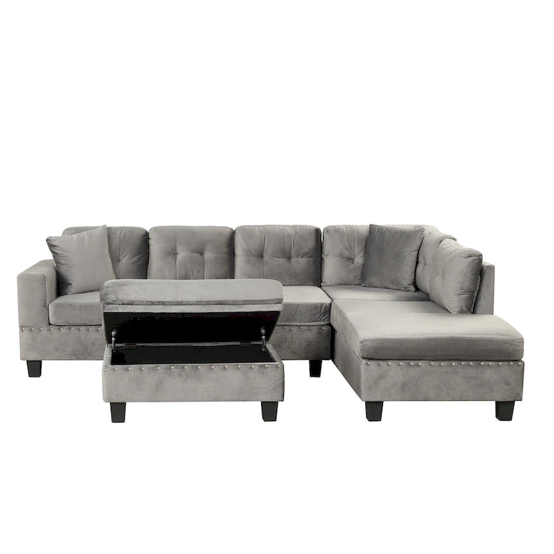 Divano moderno a L a 7 posti con pouf contenitore