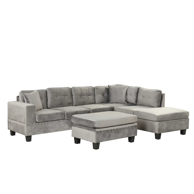 Divano moderno a L a 7 posti con pouf contenitore