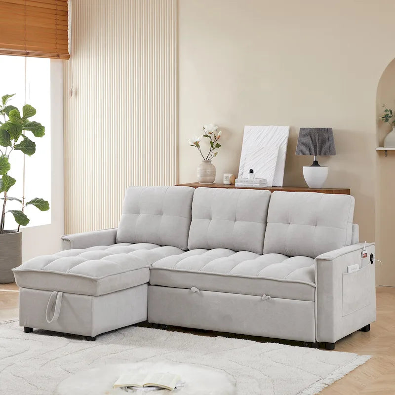 Divano letto a L estraibile in ciniglia da 78,75" con porte di ricarica