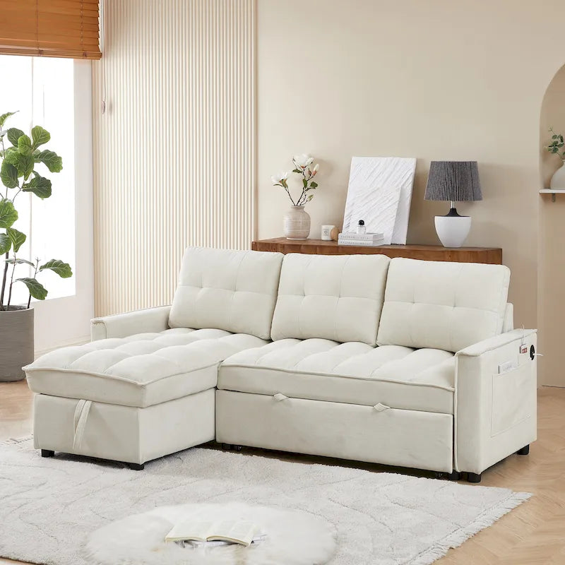 Divano letto a L estraibile in ciniglia da 78,75" con porte di ricarica
