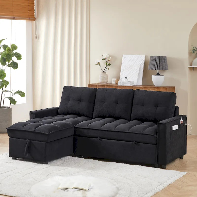 Divano letto a L estraibile in ciniglia da 78,75" con porte di ricarica