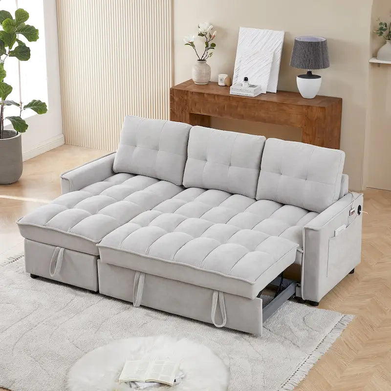 Divano letto a L estraibile in ciniglia da 78,75" con porte di ricarica