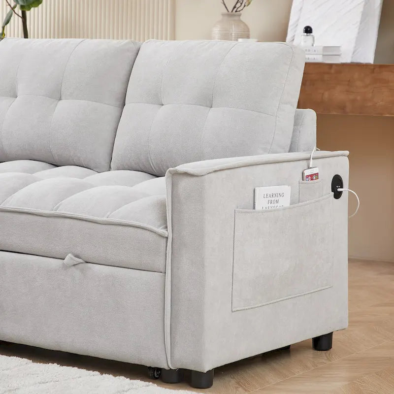 Divano letto a L estraibile in ciniglia da 78,75" con porte di ricarica