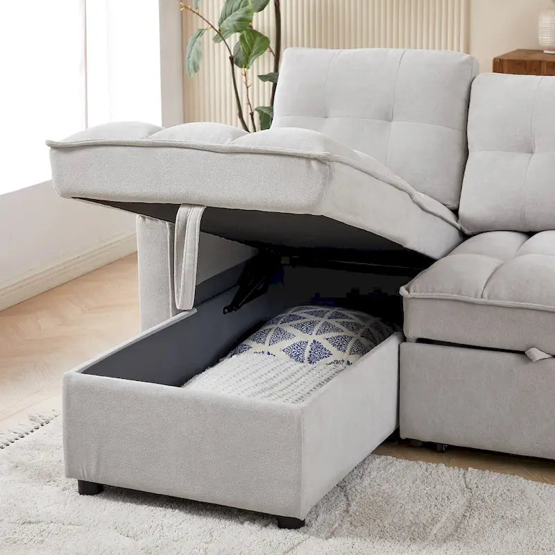 Divano letto a L estraibile in ciniglia da 78,75" con porte di ricarica