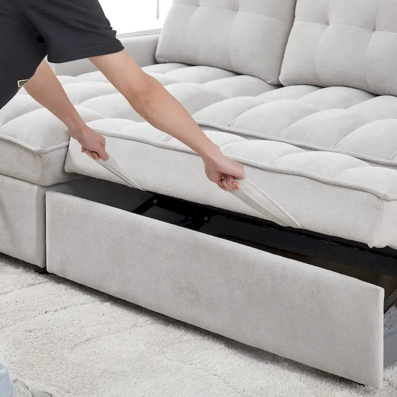 Divano letto a L estraibile in ciniglia da 78,75" con porte di ricarica