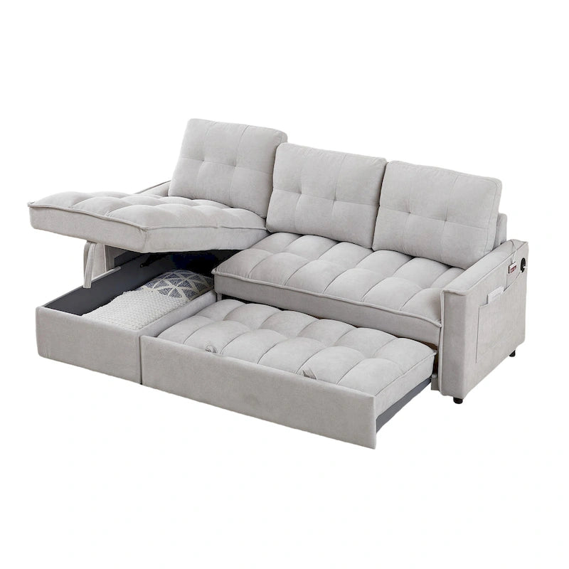 Divano letto a L estraibile in ciniglia da 78,75" con porte di ricarica