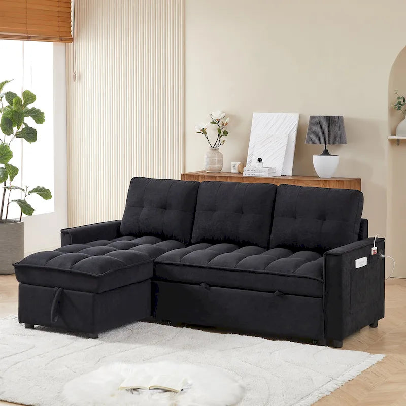 Divano letto a L estraibile in ciniglia da 78,75" con porte di ricarica