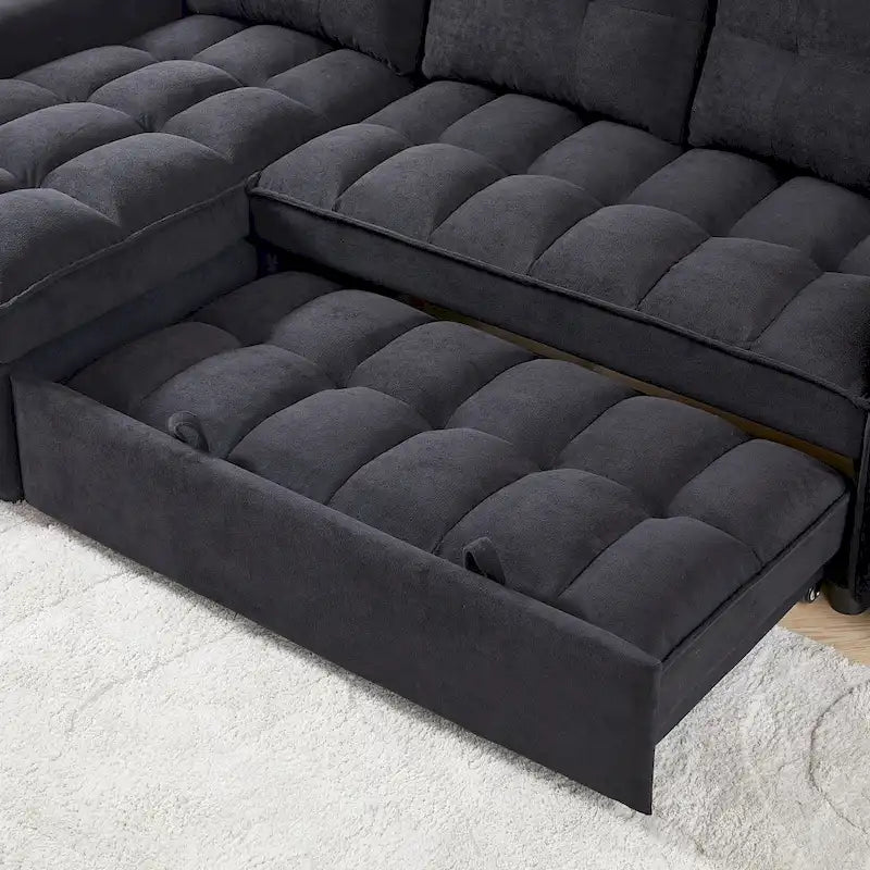 Divano letto a L estraibile in ciniglia da 78,75" con porte di ricarica