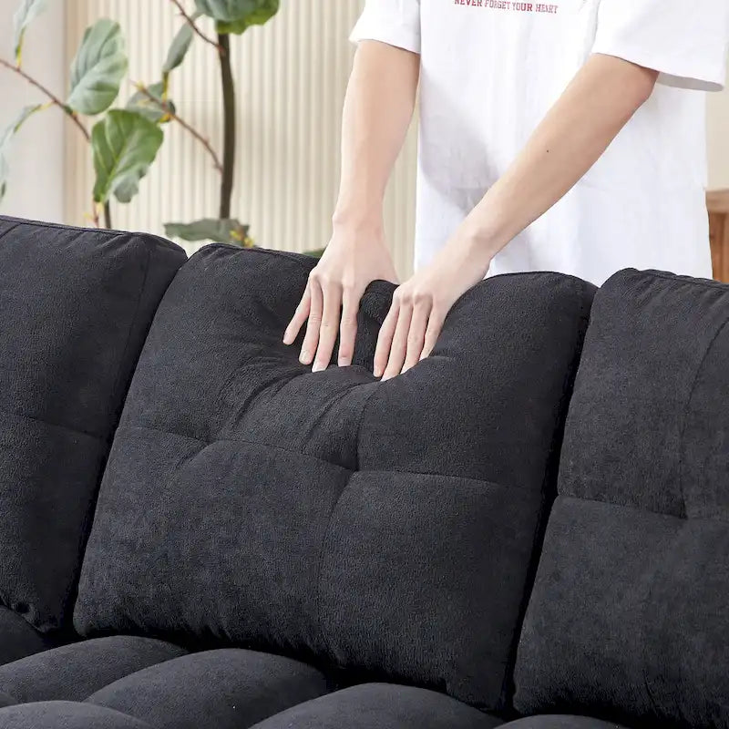 Divano letto a L estraibile in ciniglia da 78,75" con porte di ricarica