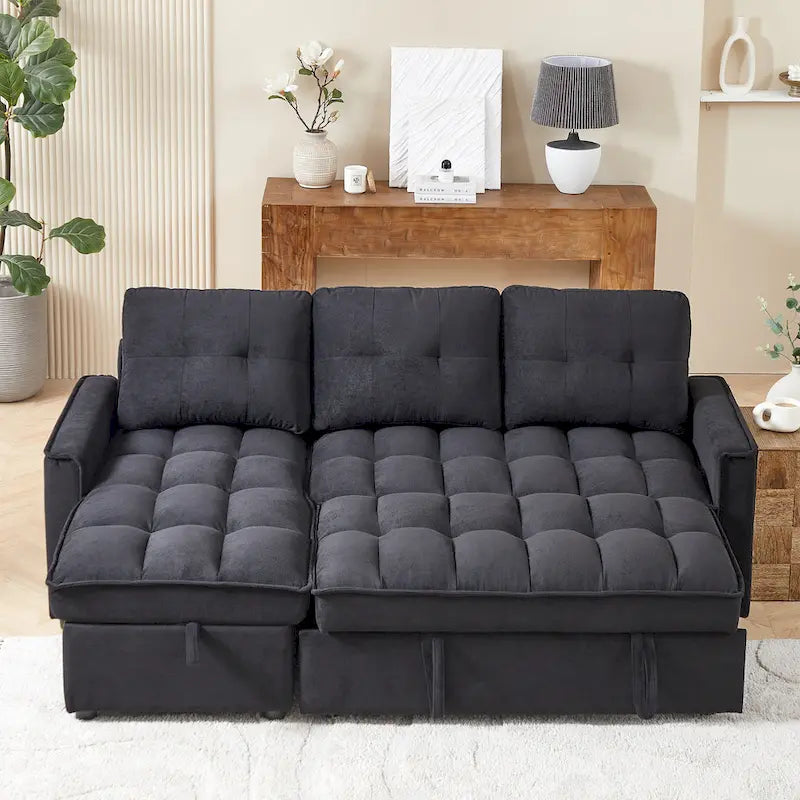 Divano letto a L estraibile in ciniglia da 78,75" con porte di ricarica
