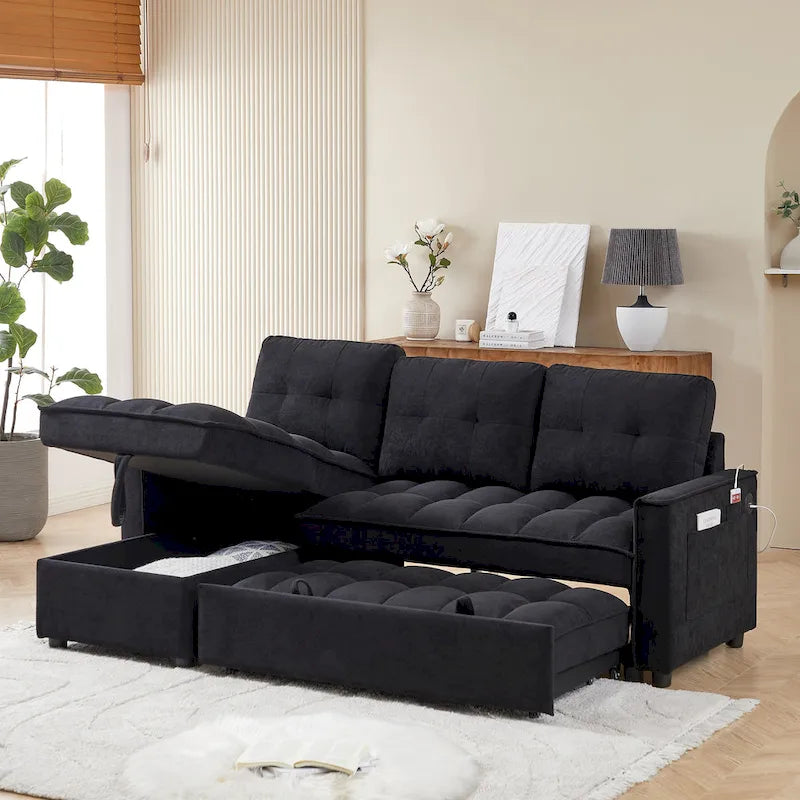 Divano letto a L estraibile in ciniglia da 78,75" con porte di ricarica