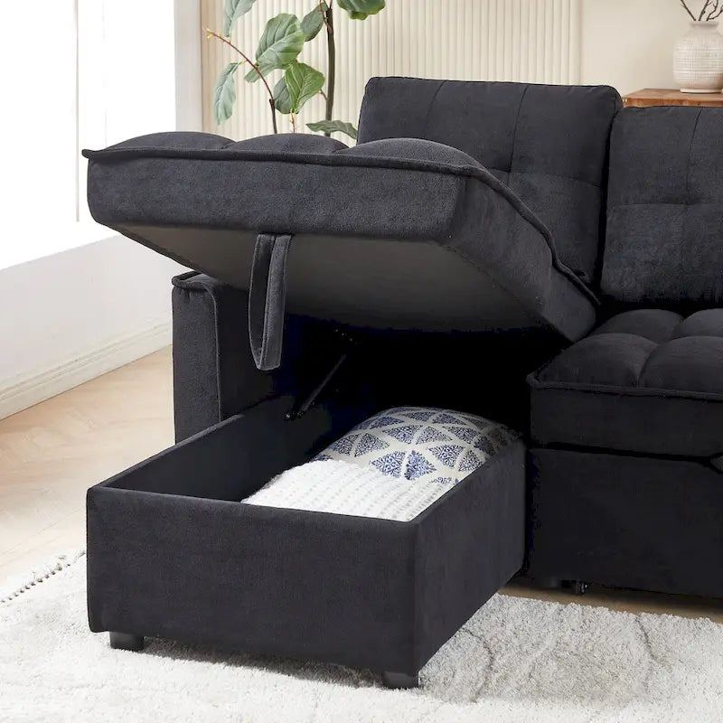Divano letto a L estraibile in ciniglia da 78,75" con porte di ricarica